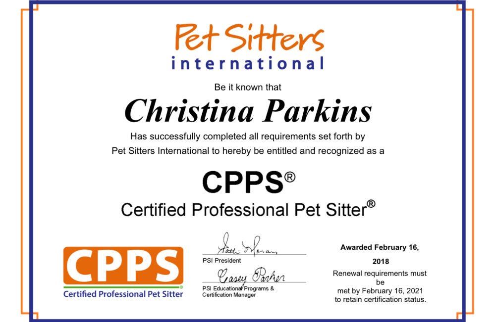 Pet Sitter Certificate
